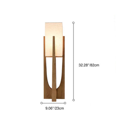 Modern Minimalist Copper Fabric Ash Wood Rectangular 1-Light Standing Floor Lamps For Living Room & Bedroom