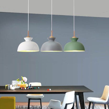 Contemporary Nordic Oak Wood Iron Bell Cone Dome 1-Light Pendant Light For Living Room