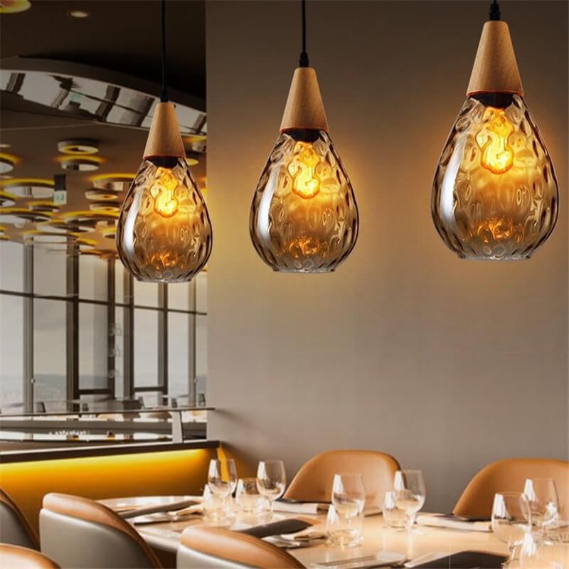 Modern Minimalist Round Water Ripple Wood Glass 1-Light Pendant Light For Bedroom