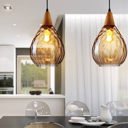 Modern Minimalist Round Water Ripple Wood Glass 1-Light Pendant Light For Bedroom