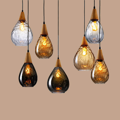 Modern Minimalist Round Water Ripple Wood Glass 1-Light Pendant Light For Bedroom