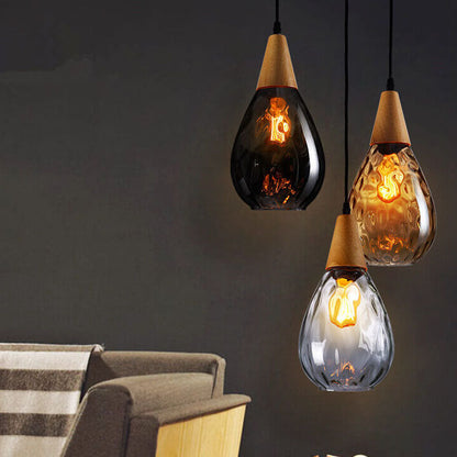 Modern Minimalist Round Water Ripple Wood Glass 1-Light Pendant Light For Bedroom
