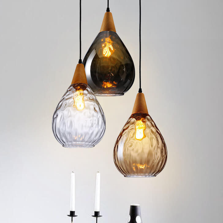 Modern Minimalist Round Water Ripple Wood Glass 1-Light Pendant Light For Bedroom