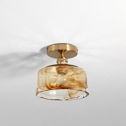 Modern Minimalist Glass Copper Amber Multi-Style 1-Light Flush Mount Light For Living Room & Bedroom