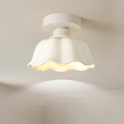 Modern Simplicity Ceramics Iron Corrugated Edge 1-Light Semi-Flush Mount Ceiling Light For Hallways