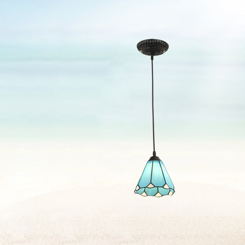 Traditional Tiffany Iron Glass 1 - Light Pendant Light For Dining Room