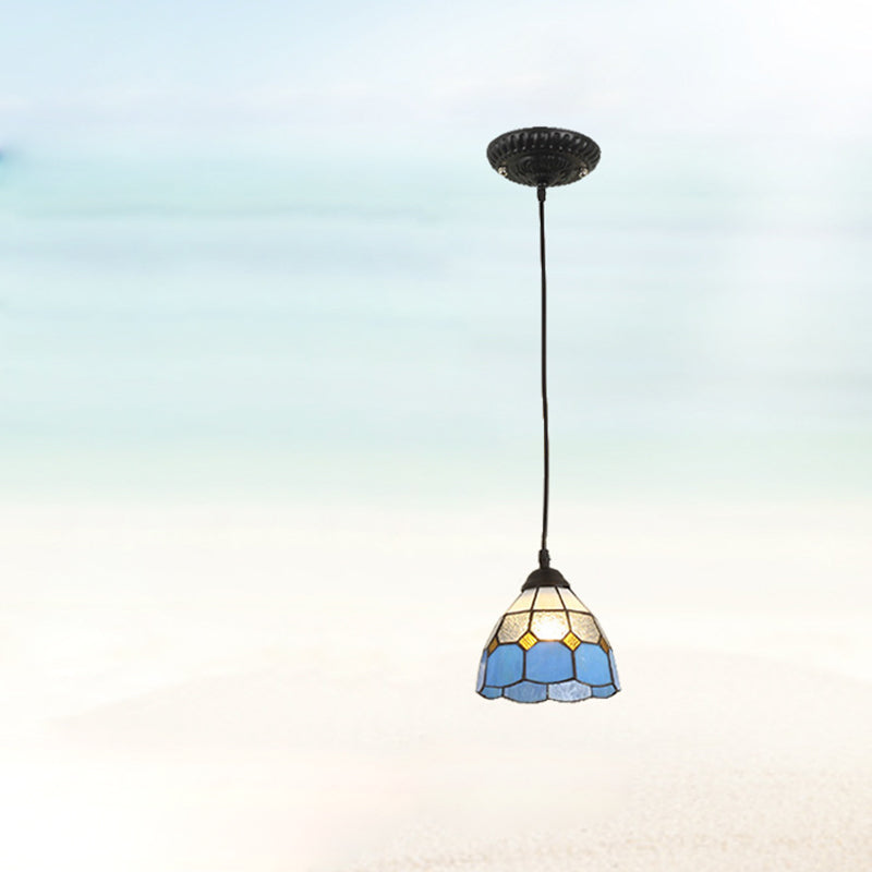 Traditional Tiffany Iron Glass 1 - Light Pendant Light For Dining Room