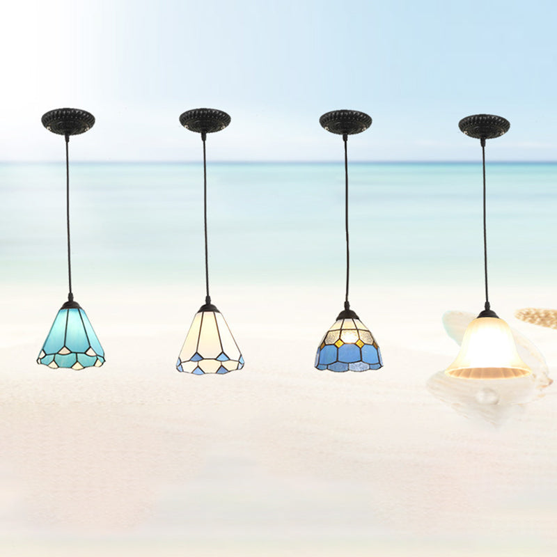 Traditional Tiffany Iron Glass 1 - Light Pendant Light For Dining Room