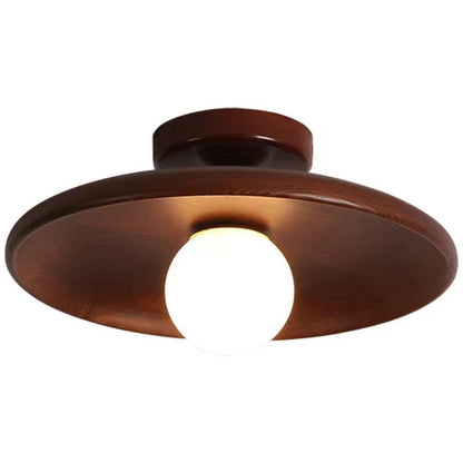 Contemporary Scandinavian Disc Solid Wood 1-Light Semi-Flush Mount Ceiling Light For Hallway