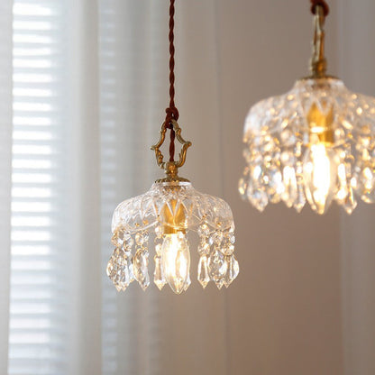 Traditional Vintage Floral Copper Crystal Glass 1-Light Pendant Light For Bedroom