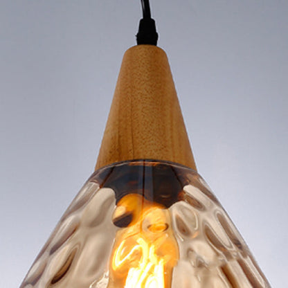 Modern Minimalist Water Drop Glass Wood 1-Light Pendant Light For Dining Room
