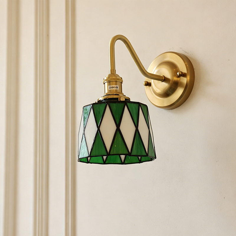 Traditional Tiffany Round Copper Glass 1-Light Wall Sconce Lamp For Living Room