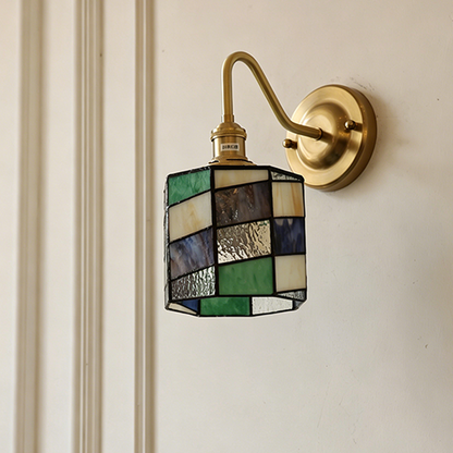 Traditional Tiffany Round Copper Glass 1-Light Wall Sconce Lamp For Living Room