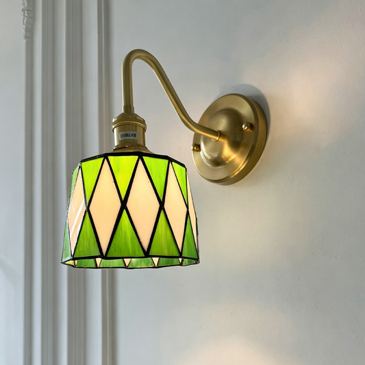Traditional Tiffany Round Copper Glass 1-Light Wall Sconce Lamp For Living Room