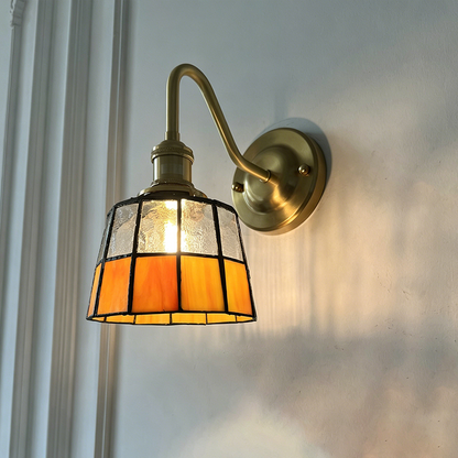 Traditional Tiffany Round Copper Glass 1-Light Wall Sconce Lamp For Living Room