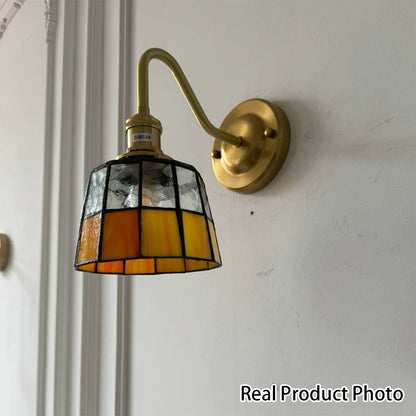 Traditional Tiffany Round Copper Glass 1-Light Wall Sconce Lamp For Living Room