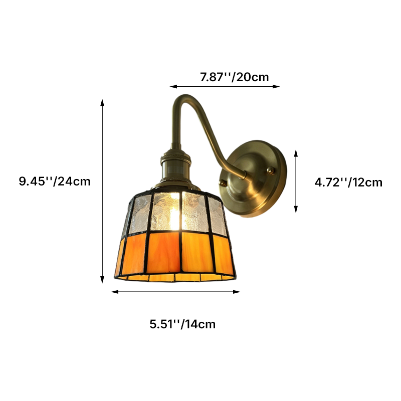 Traditional Tiffany Round Copper Glass 1-Light Wall Sconce Lamp For Living Room