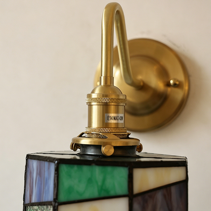 Traditional Tiffany Round Copper Glass 1-Light Wall Sconce Lamp For Living Room