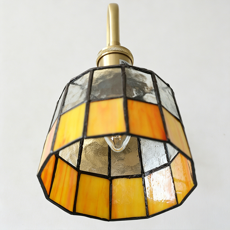 Traditional Tiffany Round Copper Glass 1-Light Wall Sconce Lamp For Living Room