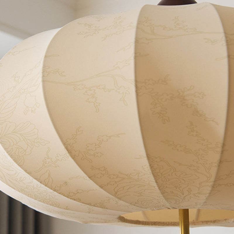Modern Mid-Century Metal Wood Fabric Circular 3/4-Light Pendant Light For Living Room