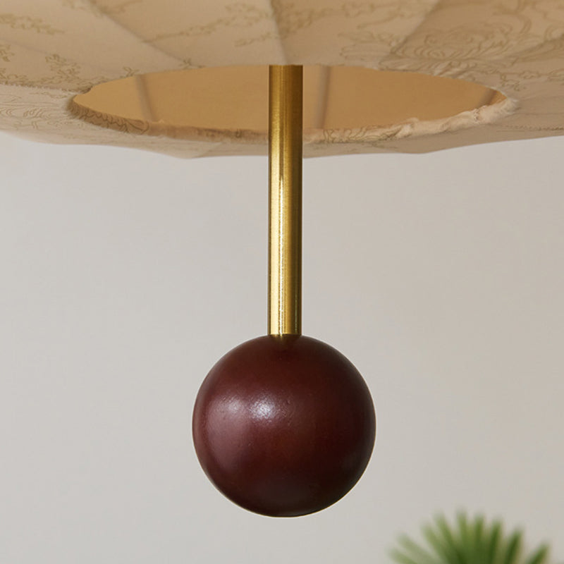 Modern Mid-Century Metal Wood Fabric Circular 3/4-Light Pendant Light For Living Room