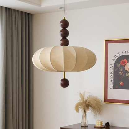 Modern Mid-Century Metal Wood Fabric Circular 3/4-Light Pendant Light For Living Room