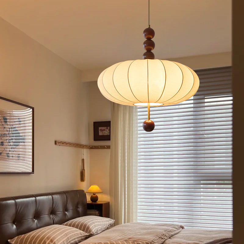 Modern Mid-Century Metal Wood Fabric Circular 3/4-Light Pendant Light For Living Room