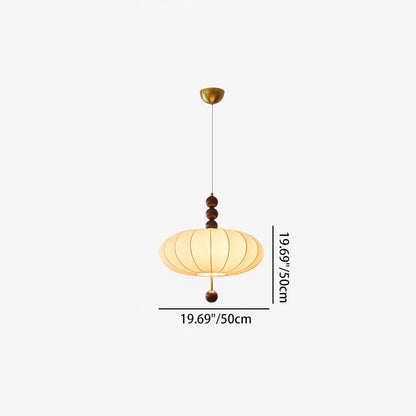 Modern Mid-Century Metal Wood Fabric Circular 3/4-Light Pendant Light For Living Room