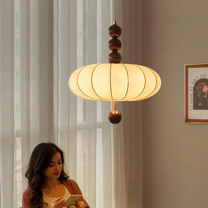 Modern Mid-Century Metal Wood Fabric Circular 3/4-Light Pendant Light For Living Room