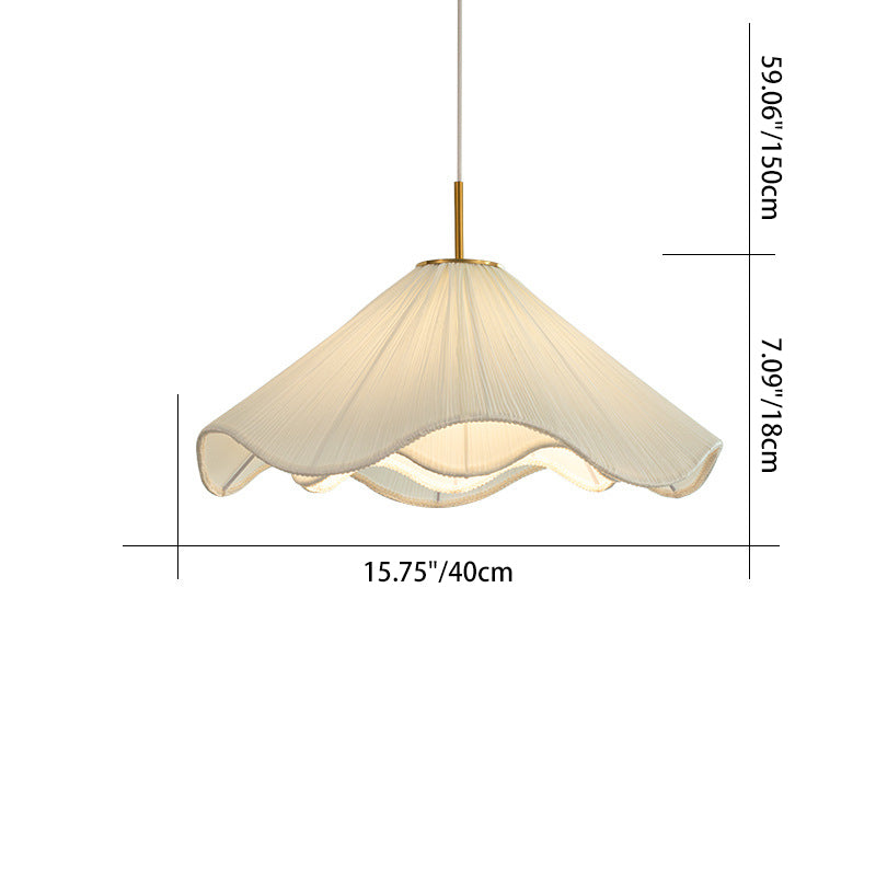 Contemporary Nordic Fabric & Iron Pleated Cone 1-Light Pendant Light For Bedroom, Living Room & Dining Room