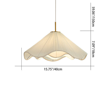 Contemporary Nordic Fabric & Iron Pleated Cone 1-Light Pendant Light For Bedroom, Living Room & Dining Room