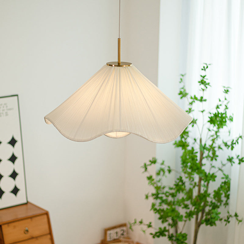 Contemporary Nordic Fabric & Iron Pleated Cone 1-Light Pendant Light For Bedroom, Living Room & Dining Room