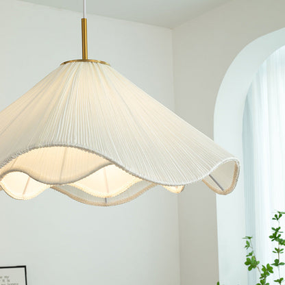 Contemporary Nordic Fabric & Iron Pleated Cone 1-Light Pendant Light For Bedroom, Living Room & Dining Room