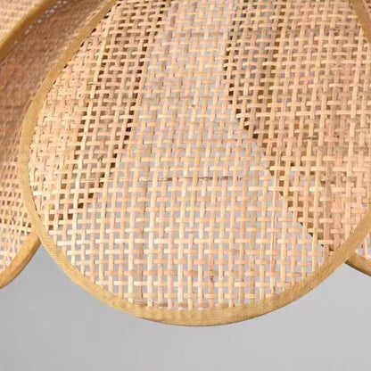 Traditional Japanese Rattan Petal 1-Light Pendant Light With Adjustable Cord For Dining Room, Bedroom & Living Room