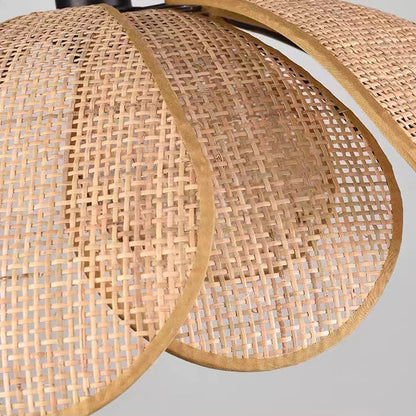 Traditional Japanese Rattan Petal 1-Light Pendant Light With Adjustable Cord For Dining Room, Bedroom & Living Room