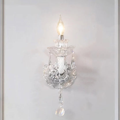 Traditional French Crystal Glass Candelabra Spiral 1/2-Light Wall Sconce Lamp For Bedroom & Living Room