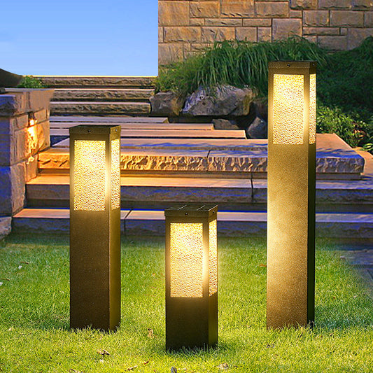 Modern Minimalist Waterproof Metal & Glass Diamond-Textured Pillar 1-Light Outdoor Light For Garden & Outdoor Patio