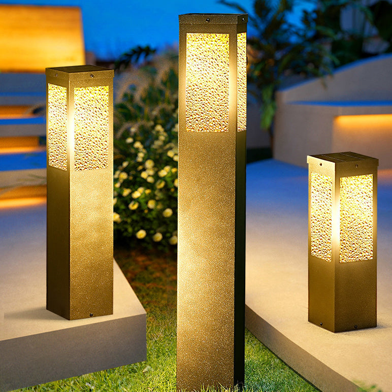 Modern Minimalist Waterproof Metal & Glass Diamond-Textured Pillar 1-Light Outdoor Light For Garden & Outdoor Patio