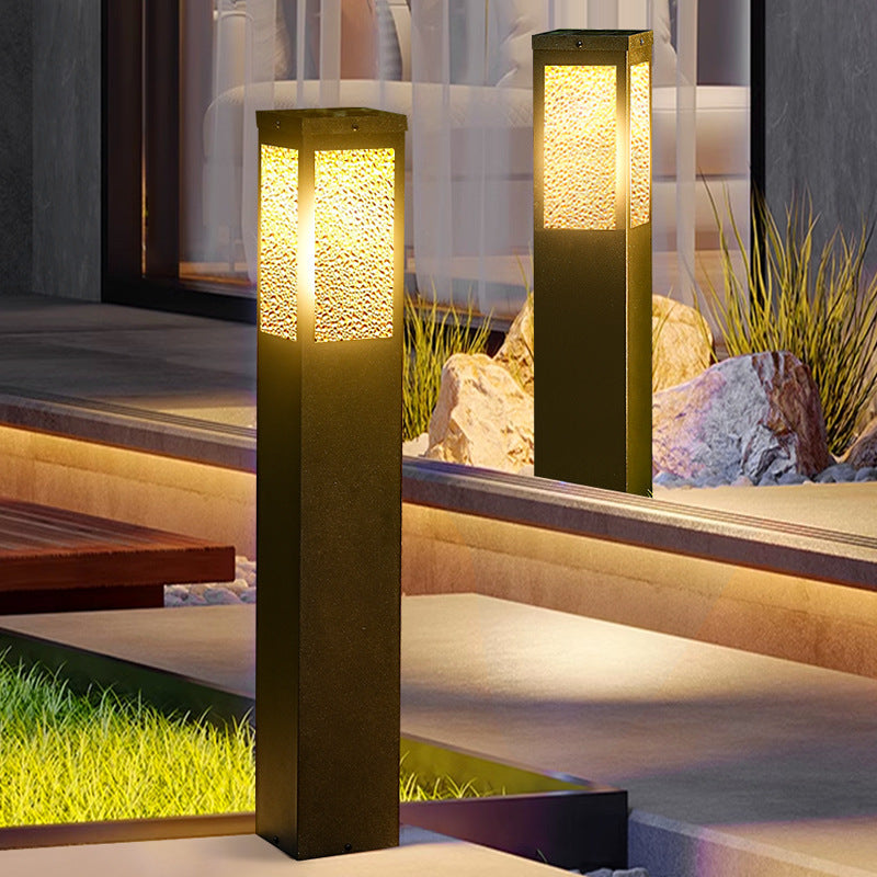 Modern Minimalist Waterproof Metal & Glass Diamond-Textured Pillar 1-Light Outdoor Light For Garden & Outdoor Patio