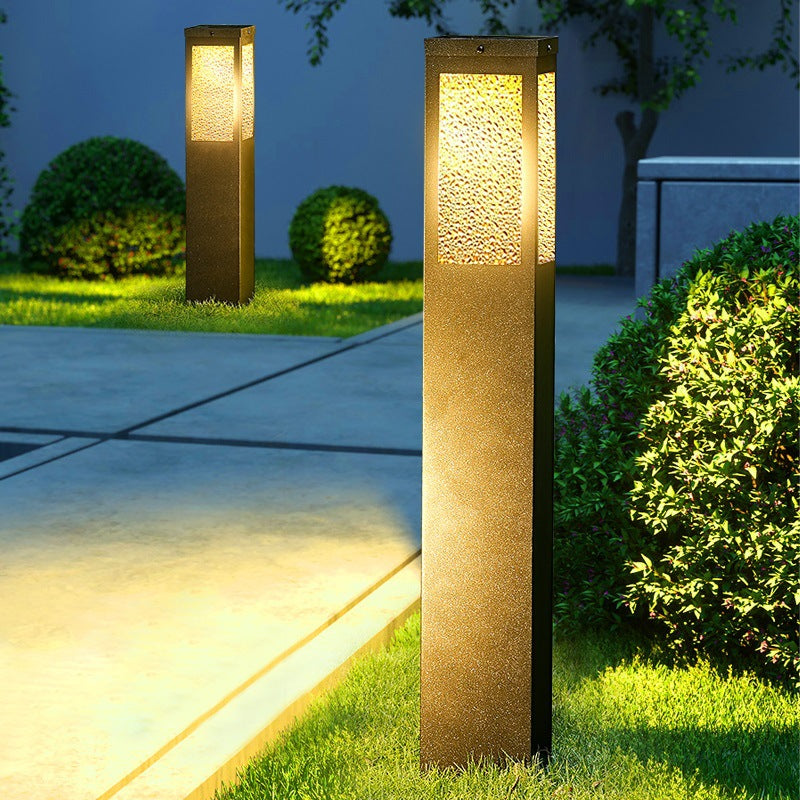 Modern Minimalist Waterproof Metal & Glass Diamond-Textured Pillar 1-Light Outdoor Light For Garden & Outdoor Patio