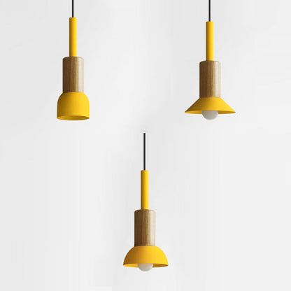 Contemporary Scandinavian Irregular Round Cylinder Iron Wood 1-Light Pendant Light For Living Room