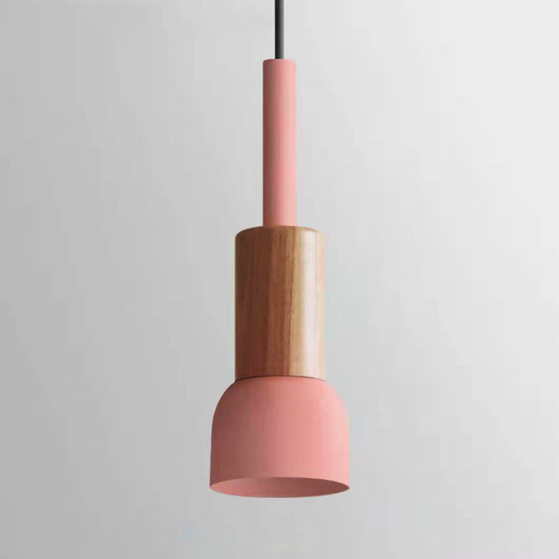 Contemporary Scandinavian Irregular Round Cylinder Iron Wood 1-Light Pendant Light For Living Room