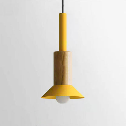 Contemporary Scandinavian Irregular Round Cylinder Iron Wood 1-Light Pendant Light For Living Room