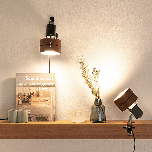 Traditional Japanese Round Clip Wood Iron Acrylic 1-Light Table Lamp For Bedroom