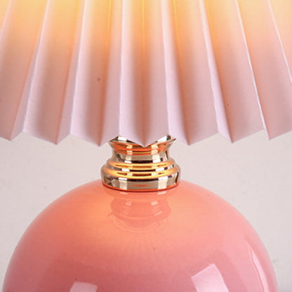 Modern Art Deco Orb Base Pleated Fabric Ceramic 1-Light Table Lamp For Bedroom