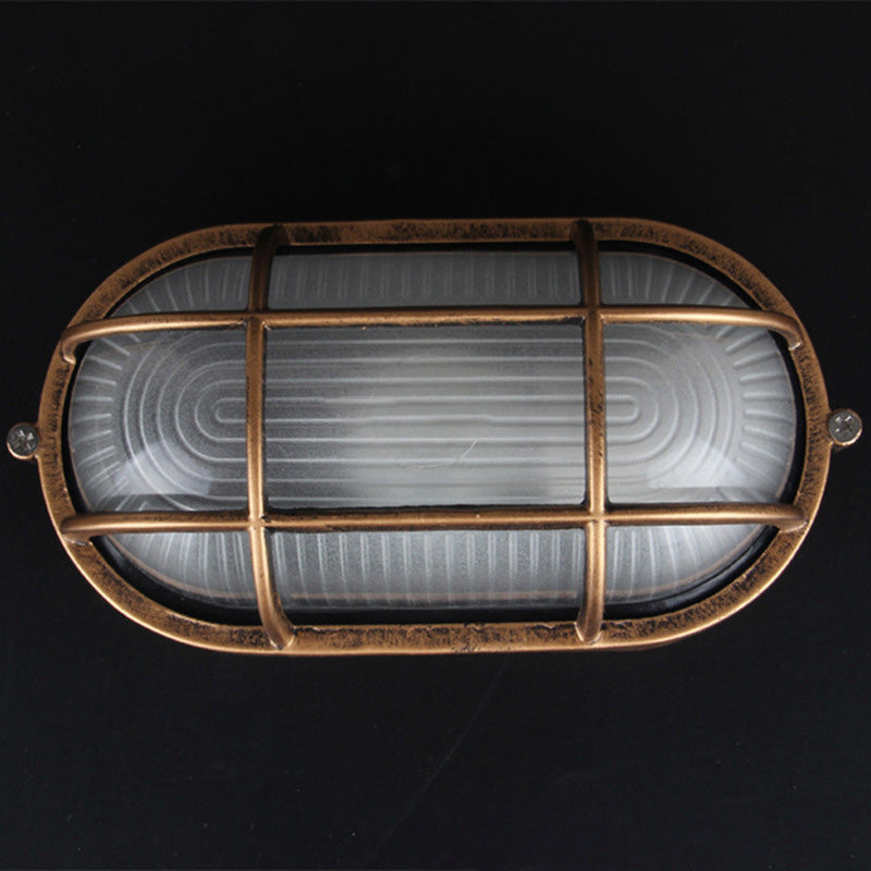 Traditional Vintage Waterproof Rectangular Square Aluminum Frame Glass Shade 1-Light Flush Mount Ceiling Light For Bathroom