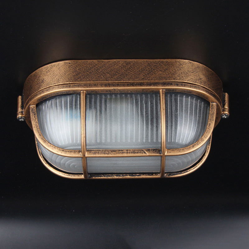 Traditional Vintage Waterproof Rectangular Square Aluminum Frame Glass Shade 1-Light Flush Mount Ceiling Light For Bathroom