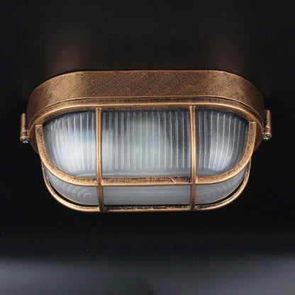 Traditional Vintage Waterproof Rectangular Square Aluminum Frame Glass Shade 1-Light Flush Mount Ceiling Light For Bathroom