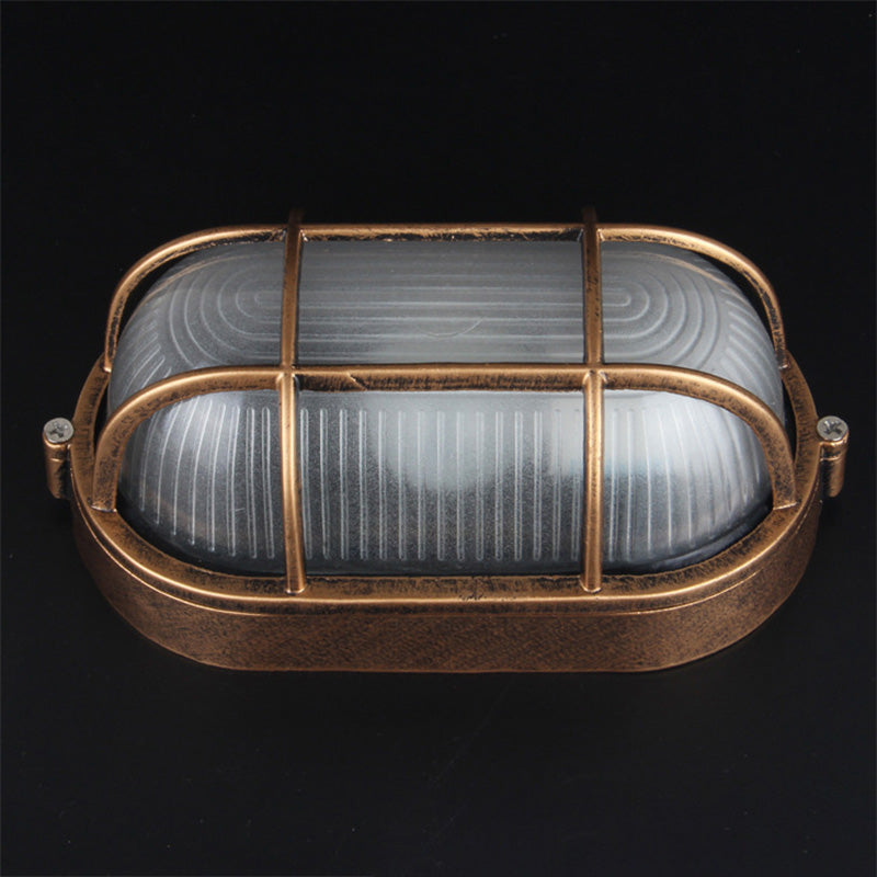 Traditional Vintage Waterproof Rectangular Square Aluminum Frame Glass Shade 1-Light Flush Mount Ceiling Light For Bathroom