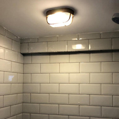 Traditional Vintage Waterproof Rectangular Square Aluminum Frame Glass Shade 1-Light Flush Mount Ceiling Light For Bathroom